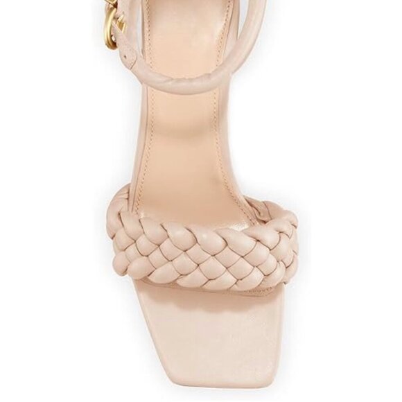 Nude Braided Open Toe Ankle Strap Low Block Chunky Heels Sandals Size 5.5 - Picture 3 of 8